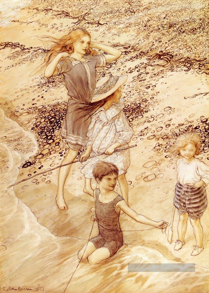 enfants par la mer illustrateur Arthur Rackham Peintures à l'huile
